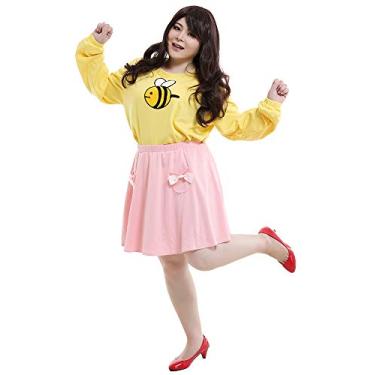 Imagem de miccostumes Camisa feminina amarela abelha saia rosa fantasia cosplay, Amarelo, One Size