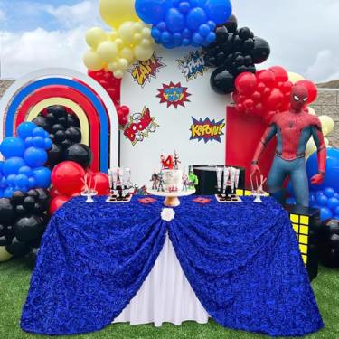 Imagem de Fanqisi Toalha de mesa retangular azul marinho 127 x 250 cm azul marinho roseta cetim toalha de mesa para festa de aniversário decoração de mesa de chá de panela