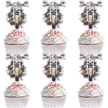 Imagem de 18pcs Cycling Motorcycle cupcake decoration Blue Glitter Harley motorcycle happy birthday scooter decoration, racing party, rider birthday party, cruising motorcycle party decoration.LIANGSS