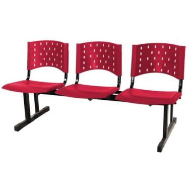 Imagem de Cadeira Longarina PLÁSTICA 03 Lugares para recepção COR VERMELHA - REA