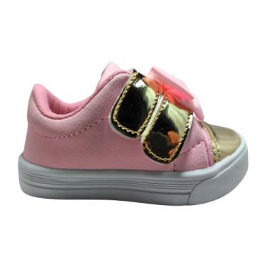 Imagem de Tênis Infantil Feminino Fofinho Rosa E Dourado C/ Laço Rosa - RAE, 24