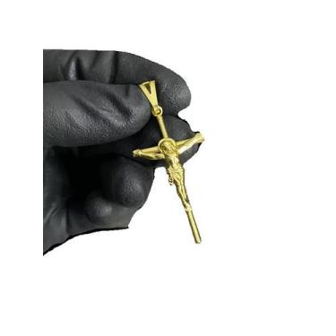 Imagem de Pingente Cruz Palito Jesus Cristo (M) - Banhado A Ouro 18k - ToJoia18k