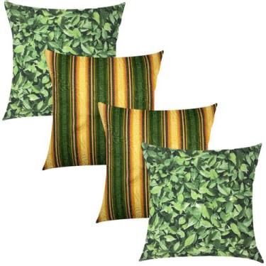 Imagem de Kit 4 Capas de Almofadas Composê Muro Inglês e Listrado Verde e Amarel