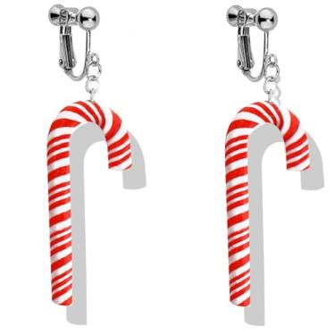 Imagem de Brincos de Natal com clipe não perfurados para mulheres, vermelho e verde, flocos de neve, sino, nó de bengala, brincos pendurados, colorido, festival, festa, pingente, joias, para mulheres, Zinco,