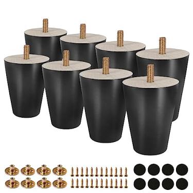 Imagem de FoDau770 Pernas de móveis de madeira de borracha preta, 7,6 cm, pés de madeira afunilados retos, pernas de sofá de meados do século, conjunto de 8, pés de móveis UNC de 5/40.6 cm para armário, sofá