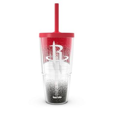 Imagem de Tervis NBA Houston Rockets - Copo de viagem com isolamento térmico de parede dupla Defend Made in USA mantém as bebidas frias e quentes, 680 g com tampa de palha, clássico