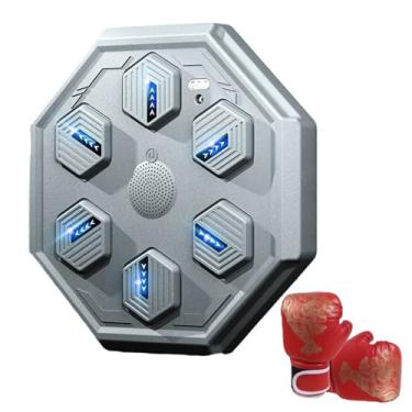Imagem de Rock88 Máquina de boxe musical, máquina de montagem na parede com efeitos de luz LED, alvo de boxe musical unissex para academia, escritório e casa, cinza