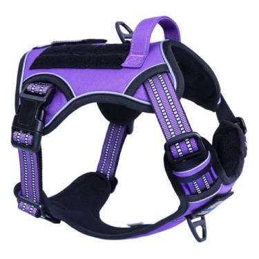Imagem de BUMBIN Peitoral tático para cães médios, antipuxão, famoso TIK Tok sem puxão, adequado para caminhada refletivo inteligente para treinamento, peitoral ajustável para cães com alça roxo M