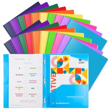 Imagem de Briartw Pacote com 20 pastas de arquivo coloridas, pasta de plástico resistente com garras para papel tamanho carta, 2 bolsos e 3 pontas, bem como 2 compartimentos para cartão, para funcionários de