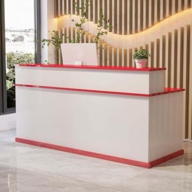 Imagem de Luzes de balcão de recepção moderno balcão de varejo com gavetas mesa de recepção balcão frontal com armário armário caixa simples para checkout, escritório, salão de beleza, lobby, B, 160 x 60 x 100