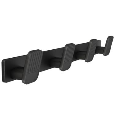 Imagem de Cabide de parede para cabide - gancho preto suporte de parede com 4 ganchos ganchos de parede de alumínio para pendurar casaco, chapéu, bolsa, toalha, suporte de casaco à prova de ferrugem