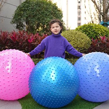 Imagem de Bola de massagem sensorial grande para crianças, 2 pacotes de 85 cm, bola de exercício para crianças, bola inflável grande com pontas táteis, bola de ioga para piscina ao ar livre, bola de praia grande (azul + rosa)