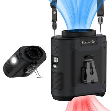 Imagem de Socool 10000 mAh Clipe de ventilador de cintura portátil para cinto vestível ventilador pessoal recarregável operado por bateria com 5 velocidades e lanterna pescoço mãos livres 40H resfriamento para