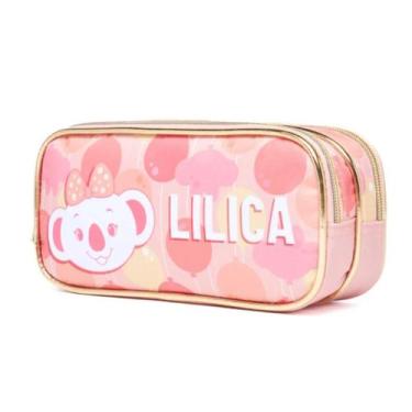 Imagem de Estojo Duplo Lilica Ripilica Infantil Escolar Meninas Amplo, Salmão