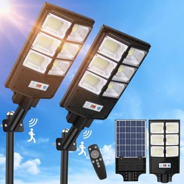 Imagem de VUAA Pacote com 2 luzes de rua solares à prova d'água, 6500 K 10.000 lm, luzes solares de LED para fora do crepúsculo ao amanhecer, iluminação de inundação externa com sensor de movimento e controle