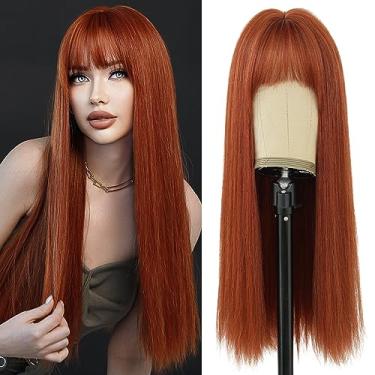 Imagem de 7JHH WIGS Peruca Longa Reta De 26 Polegadas Com Franja Peruca Ruiva Resistente Ao Calor Peruca Sintética Ruiva Laranja Peruca Faça Perucas De Aparência Natural Para Mulheres Festa Peruca Cospaly E U