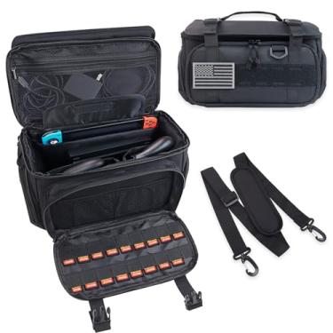 Imagem de ALSLEA Bolsa Tática Para Jogos De Viagem Compatível Com Nintendo Switch, Estojo De Transporte Para Steam Deck, Para Playstation Portal Case, Bolsa De Armazenamento Para Console Portátil Com Emblema