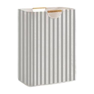Imagem de Ioensy Lavanderia cesto de lavanderia cesta independente contêiner portáteis de armazenamento de utilidade com alças de bambu para casa de armário, Listrado