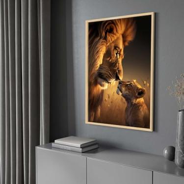 Imagem de Quadro com Moldura Leão com Filhote Decorativo Grande Sala Quarto Hall