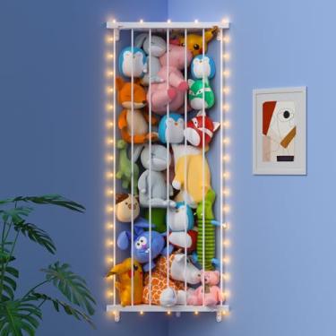 Imagem de Organizador de brinquedos de pelúcia para armazenamento de bichos de pelúcia com luz LED para crianças - Armazenamento de brinquedos de pelúcia de canto grande para berçário, sala de jogos, quarto