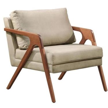 Imagem de Poltrona Decorativa para Sala Mona Luxo Linho Bege Moraes Decor