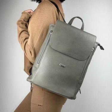 Imagem de Mochila recuo em couro legítimo b.1014, Cinza