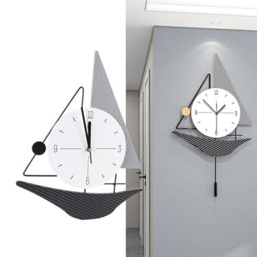 Imagem de Relógio de Parede da Forma de Vela, Design Criativo de Design de Veleiro Oceânico Tranquilo para Decoração da Sala de Jantar da Sala de Estar Em Casa