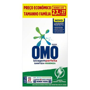 Imagem de Lava-Roupas Sabão Pó Omo Lavagem Perfeita Sanitiza e Higieniza 2,2kg Tamanho Família
