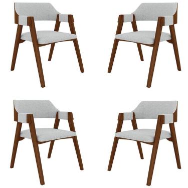 Imagem de Kit 4 Cadeiras Sala De Jantar E Jogos Carteados Madeira Maciça Poker Linho Cinza-imbuia G42 - Gran Belo