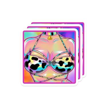Imagem de 3 peças de adesivos de biquíni de vaca para meninas – Decalque holográfico de vinil impermeável para laptop, garrafa de água, capa de telefone, skate, festival e moda alternativa