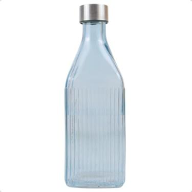 Imagem de Garrafa de Vidro com Tampa Inox 1L Colorida Transparente para Água Geladeira
