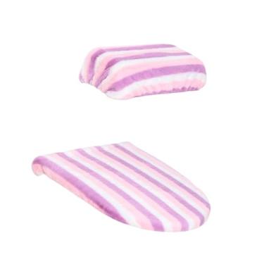 Imagem de Ioensy Capa de assento no vaso sanitário Conjunto de assento da banheira reutilizável instalação fácil, Lilás Branco