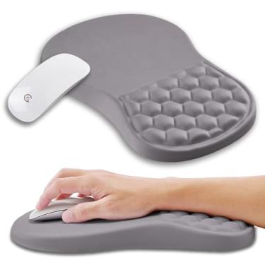 Imagem de KUOSGM Mouse pad ergonômico suporte de pulso com espuma de memória massageadora, alívio da dor no túnel do carpo, descanso de pulso para mouse (30 x 20 cm, cinza prateado, roxo claro)