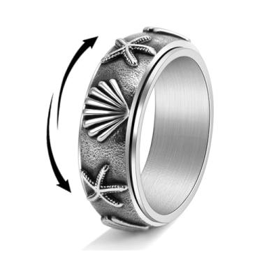 Imagem de OIDIMS Anel fashion com estrela do mar e ansiedade para homens e mulheres de aço inoxidável personalizado giratório anel de polegar Tédio TDAH alívio do autismo alianças de casamento brinquedos