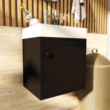 Imagem de Gabinete Madrid Armário Para Pia Banheiro Com Porta Suspenso (Preto)