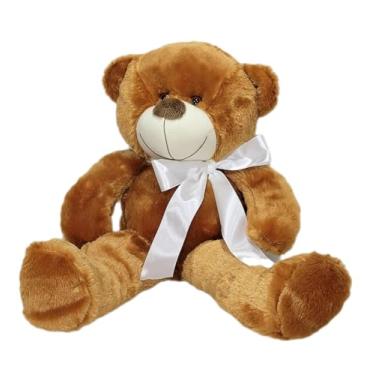 Imagem de Urso De Pelúcia Grande Bicho Com Laço 50cm Macio Cores (Caramelo Laço branco)