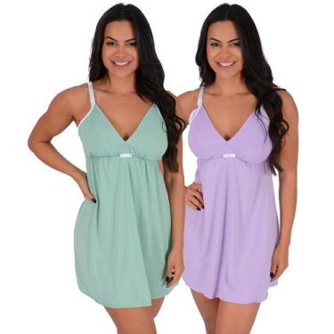 Imagem de Kit 2 Camisola Amamentação Suede Pós Parto Mamãe Bebê Fecho em Click -