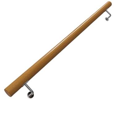 Imagem de Kit de corrimão de madeira para corrimão de 3 m e 3 m, suporte de parede de aço inoxidável (tamanho: 1,8 m)