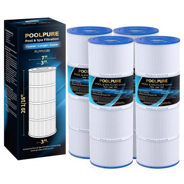 Imagem de POOLPURE Filtro de piscina PLFPCC80 substitui Pentair CCP320, Pleatco PCC80-PAK4, Ultral-A5, Unicel C-7470, R173573, Filbur FC-1976, 178580, 817-0081, Clean and Clear Plus 320, C x OD: 50.8.80.81,