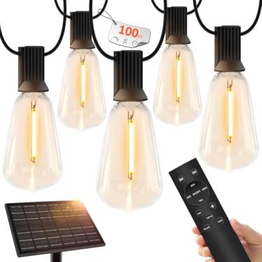 Imagem de Cordão de luzes solares de 3 m, à prova d'água, à prova d'água, com controle remoto e porta USB, luzes para pendurar no pátio de energia solar com regulador, lâmpada Edison de LED inquebrável, cordão