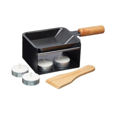 Imagem de Artesà Mini Raclette Grill Queijo Conjunto Individual para 2, Fusor de Fondue de Queijo de Ferro Pequeno, Rack de Metal com Panela Antiaderente, Espátula de Madeira e 2 Velas