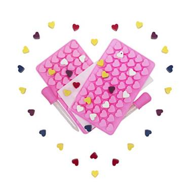 Imagem de Cherion Molde de silicone para chocolate, pacote com 2 mini cubos de gelo rosa com 1 almofada e 2 conta-gotas