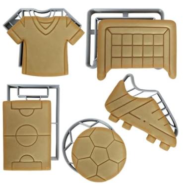 Imagem de Moose Goods Conjunto de 5 cortadores de biscoito de futebol - formas e carimbos de cortador de biscoito de bola de futebol, cortador de biscoito de jérsei esportivo para suprimentos de cozimento DIY -