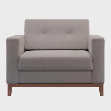 Imagem de Poltrona Decorativa Living Tecido Linho Base Madeira Para Sala