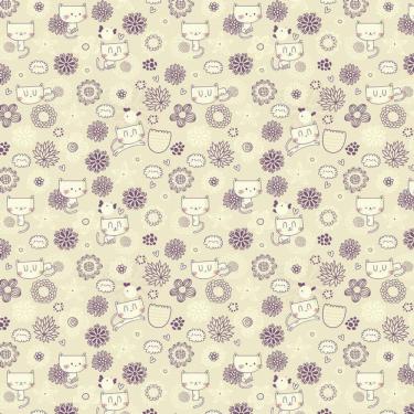 Imagem de Papel Parede Gatinha E Flores Decorativo Adesivo Sala Quarto