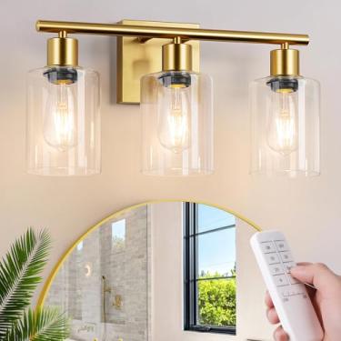 Imagem de Arandela de parede operada por bateria, luminária de parede dourada recarregável regulável sem fio com controle remoto e lâmpada, lâmpada de montagem de parede decorativa interna sem fio de 3 luzes