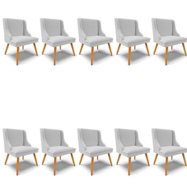 Imagem de Kit 10 Cadeiras Estofadas Para Sala De Jantar Pés Palito Lia Linho Cinza - Ibiza