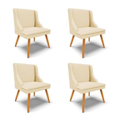 Imagem de Kit 4 Cadeiras Estofadas Para Sala De Jantar Pés Palito Lia Veludo Off White Luxo - Ibiza