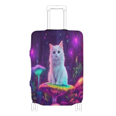 Imagem de Joisal Golden Rice Field Capa amarela para bagagem, identificadores elásticos de bagagem para malas, exclusivos, essenciais para viagens, Gato branco fofo roxo, S 18-20 in