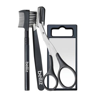 Imagem de Kit Design Sobrancelhas Pinça Tesoura Pente E Espelho Belliz